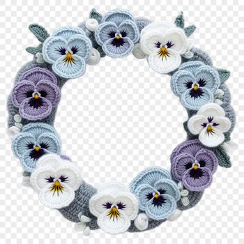 A floral wreath made up of various flowers and greenery, against a transparent background.