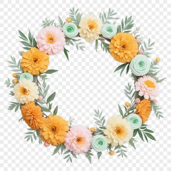 A high-resolution floral wreath with clear background, ideal for commercial or personal use in sublimation printing.