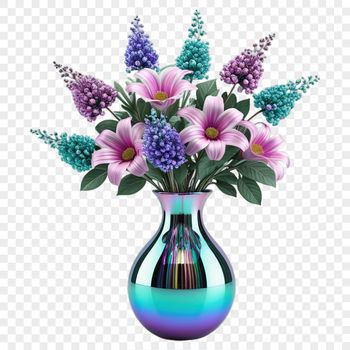 A transparent PNG image of a colorful bouquet of flowers on a clear background.