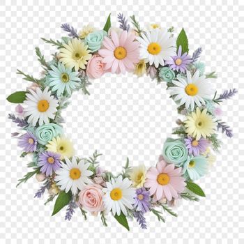 A floral wreath with clear transparent background and high resolution design, ideal for sublimation printing or DIY projects.