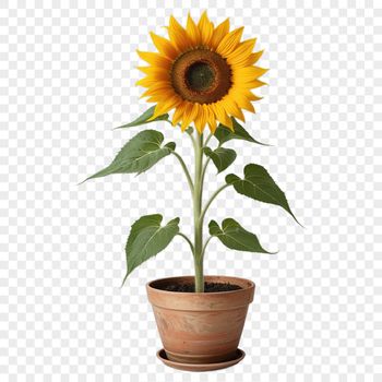 A bright yellow sunflower in a flower pot with a clear background, suitable for high-resolution printing and sublimation.