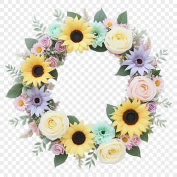 A high-resolution floral wreath designed with a transparent background, ideal for sublimation printing and commercial use.