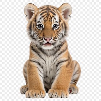 A large, realistic illustration of a tiger in a transparent PNG format, suitable for commercial and personal use.