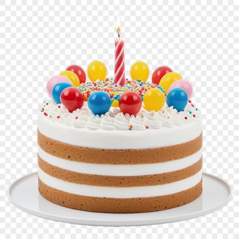 A colorful birthday cake with multiple tiers and candles on top.