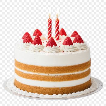 A colorful birthday cake on a transparent background, perfect for commercial or personal use.