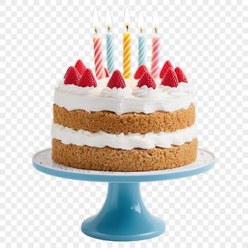Image of a colorful birthday cake with candles on top.