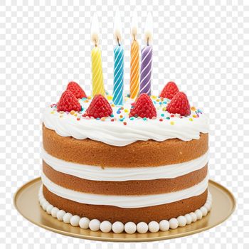 A large, clear background PNG image of a colorful birthday cake design ideal for DIY crafts, invitations, and web graphics.
