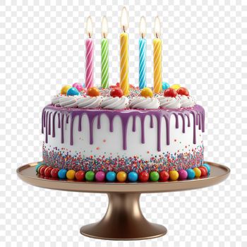 A large transparent PNG file featuring a detailed design of a birthday cake suitable for commercial or personal use projects.