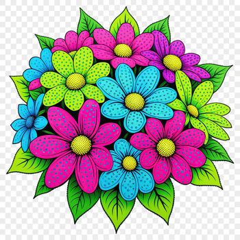 A colorful bouquet of flowers on a clear background, ideal for sublimation and print projects.