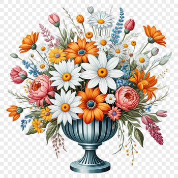 A high-resolution transparent PNG bouquet of flowers with a clear background, suitable for commercial and personal use.