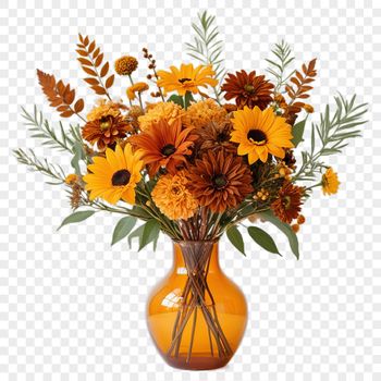 A colorful bouquet of flowers with clear transparent background, suitable for various digital applications.