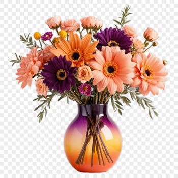 A colorful arrangement of flowers in a clear background.