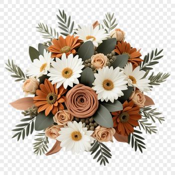 A bouquet of colorful flowers with a clear background.