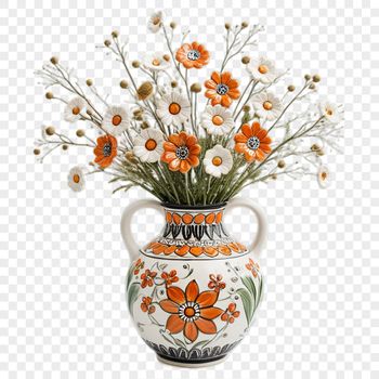 A colorful bouquet of fresh flowers arranged in a vase with a clear background.