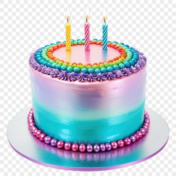 A colorful birthday cake with candles on top, perfect for personal or commercial use.