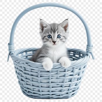 A high-resolution kitten basket with a clear background suitable for commercial or personal use.