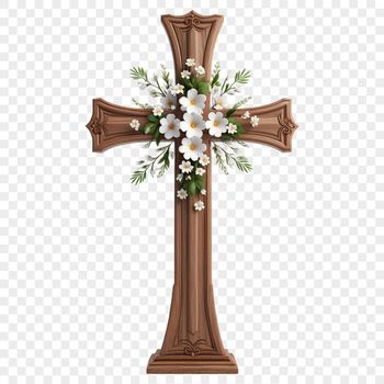 A high-resolution transparent cross with intricate details on a clear background.