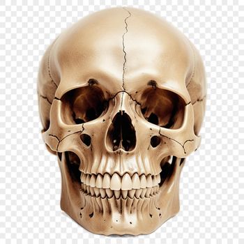 A high-resolution transparent skull graphic with a clear background, suitable for various creative uses.
