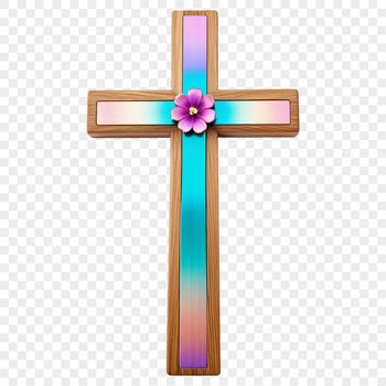 A transparent PNG image of a cross with floral details on a clear background.