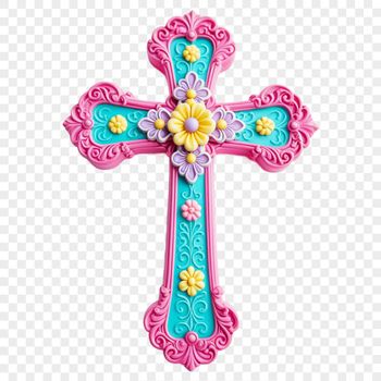 A transparent PNG image of a simple cross with intricate details, suitable for high-resolution printing or digital use.