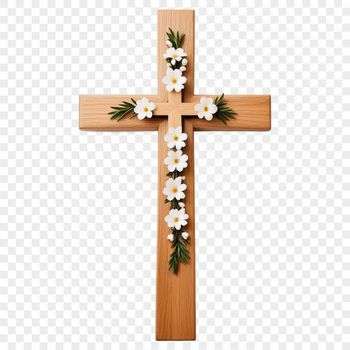 Transparent high-resolution image of a cross with floral elements in a clear background.