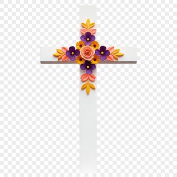 A transparent PNG image of a simple cross with floral details at its base.