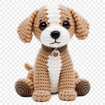 Close-up illustration of a small adorable dog in colorful crochet style.