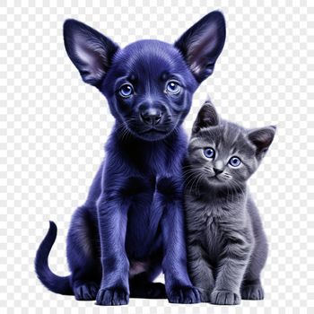 A transparent PNG image of a puppy kitten sitting together, suitable for sublimation printing or commercial use.