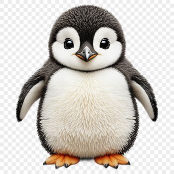 A high-resolution image of a cute baby penguin with a clear transparent background suitable for commercial or personal use.