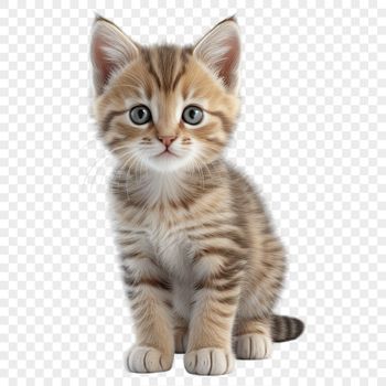 A small domestic cat with fluffy fur sits on a simple background.