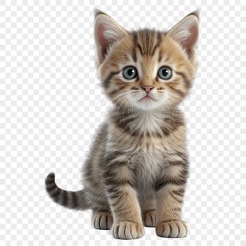 A high-resolution transparent image of a cute kitten with a clear background, suitable for commercial or personal use.