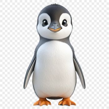 A high-resolution illustration of a small penguin chick standing on the ice.
