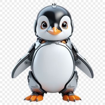 Close-up transparent PNG photo of a young adorable penguin bird with a white coat.