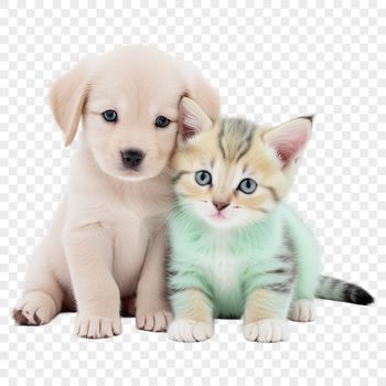 A high-resolution image of a playful puppy kitten sitting on a clear background.