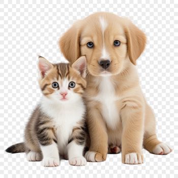 A cute puppy kitten sitting on a transparent background with a clear foreground.