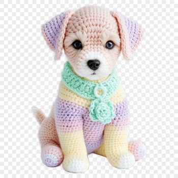 A cute, cartoon-style illustration of a small puppy with a clear transparent background.