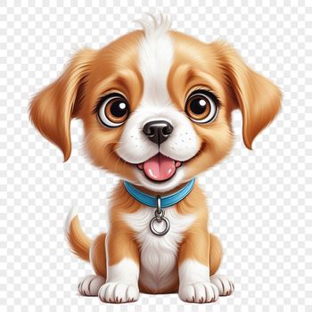 A transparent PNG image featuring a playful dog sitting in front of a white or light-colored surface.