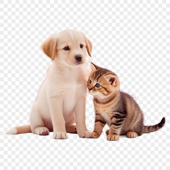 An illustration of a furry puppy and kitten duo with clear resolution suitable for print quality.