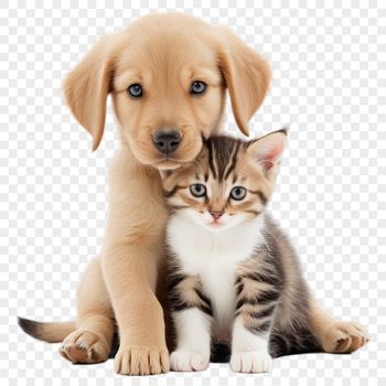 A high-resolution image of a cute puppy and kitten together, available for free download with commercial use.