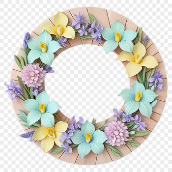 A high-resolution floral wreath made up of various flowers, suitable for commercial or personal use in graphic designs.