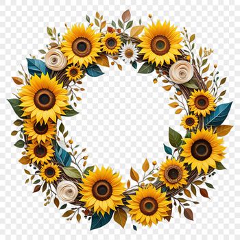 A large floral wreath featuring sunflowers in high resolution.