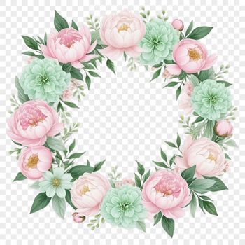 Floral arrangement in the form of a circular wreath.