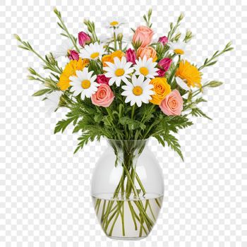 A colorful bouquet of flowers with a transparent background.