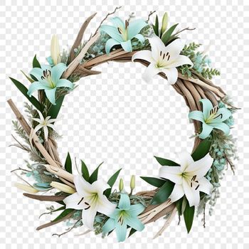 A high-resolution floral wreath designed with a transparent background for easy customization in various digital projects.