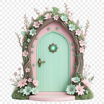 A detailed illustration of a fairy door with a clear background, suitable for sublimation printing.