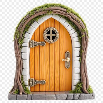 A transparent PNG image of a whimsical fairy door with a clear background, perfect for commercial or personal use.