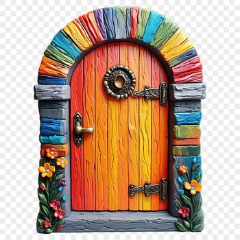 A whimsical fairy door with intricate details in transparent PNG format.
