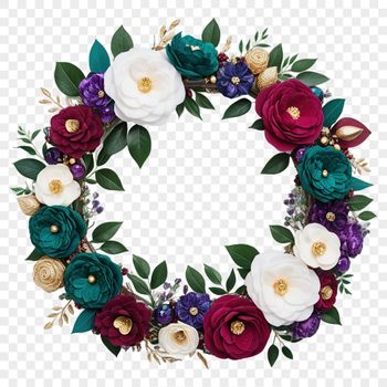 A high-resolution floral wreath made up of various flowers, available for free download with commercial use allowed.
