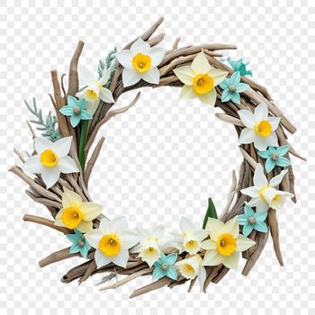 A high-resolution floral wreath made from individual flowers with a clear background, ideal for commercial or personal use.