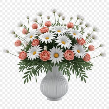 A bouquet of colorful flowers arranged together on a transparent background.